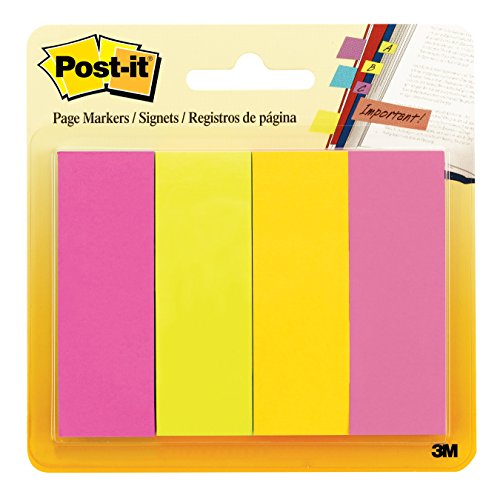 Book Cover Post-it Page Markers, Assorted Colors, 1 in x 3 in, 50 Sheets/Pad, 4 Pads/Pack (671-4AU)
