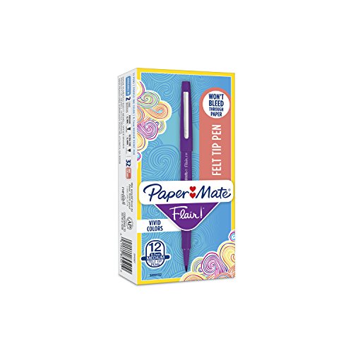 Paper Mate Flair Felt Tip Pens, Medium Point (0.7mm), Purple, 12 Count