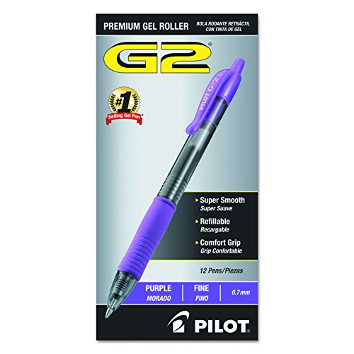 Book Cover Pilot G2 Retractable Premium Gel Ink Roller Ball Pens Fine Point Purple Ink Dozen Box (31029)