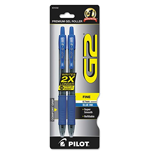 Pilot G2 Gel Roller Ball Pen, Blue, 0.7mm, 2 Pack