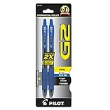 Pilot G2 Gel Roller Ball Pen, Blue, 0.7mm, 2 Pack