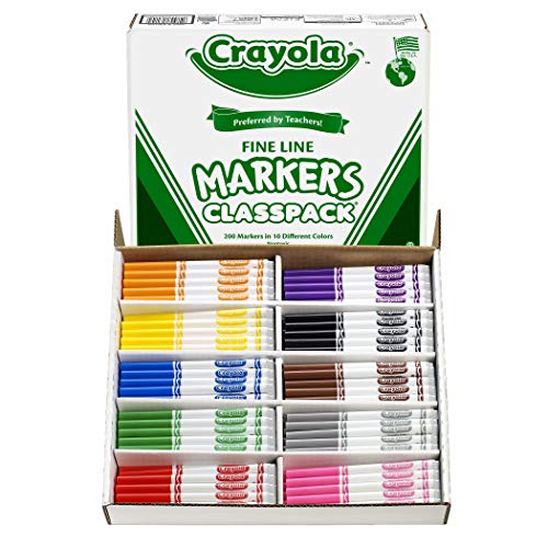 Book Cover Crayola Fine Line Markers, Back to School Supplies Classpack, 10 Assorted Colors , 200 Count