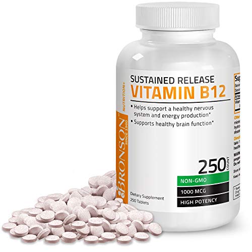 Vitamin B12 1000 Mcg (B12 Vitamin As Cyanocobalamin) Sustained Release Premium Non GMO Tablets - Supports Nervous System, Healthy Brain Function and Energy Production â€“ 250 Count