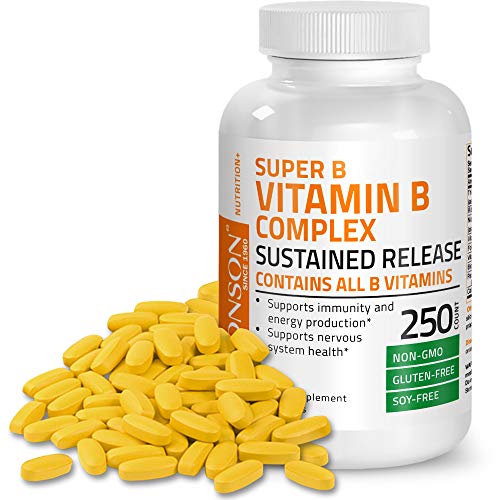 Bronson Super B Vitamin B Complex Sustained Slow Release (Vitamin B1, B2, B3, B6, B9 - Folic Acid, B12) Contains All B Vitamins 250 Tablets
