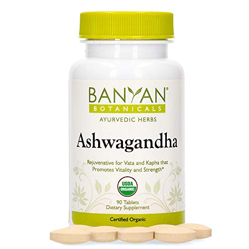 Book Cover Banyan Botanicals Organic Ashwagandha Supplement - Withania somnifera - for Adrenal Support, Healthy Immune System, Stress Relief, Strength & More* - 90 Tablets - Non-GMO Sustainably Sourced Vegan