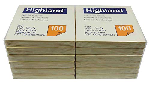 Book Cover Highland Sticky Notes, 3 x 3 Inches, Yellow, 12 Pack (6549)