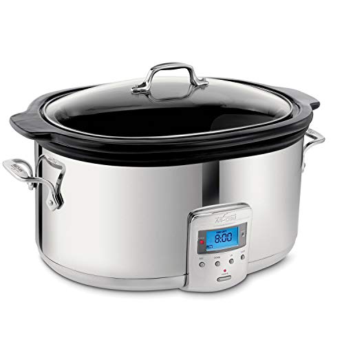 Book Cover All-Clad SD700450 Programmable Oval-Shaped Slow Cooker with Black Ceramic Insert and Glass Lid, 6.5-Quart, Silver