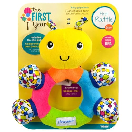 Book Cover The First Years First Baby Rattle - Sensory Toys with Soft Textures and Crinkle Sounds - Infant Toys Ages 3 Months and Up