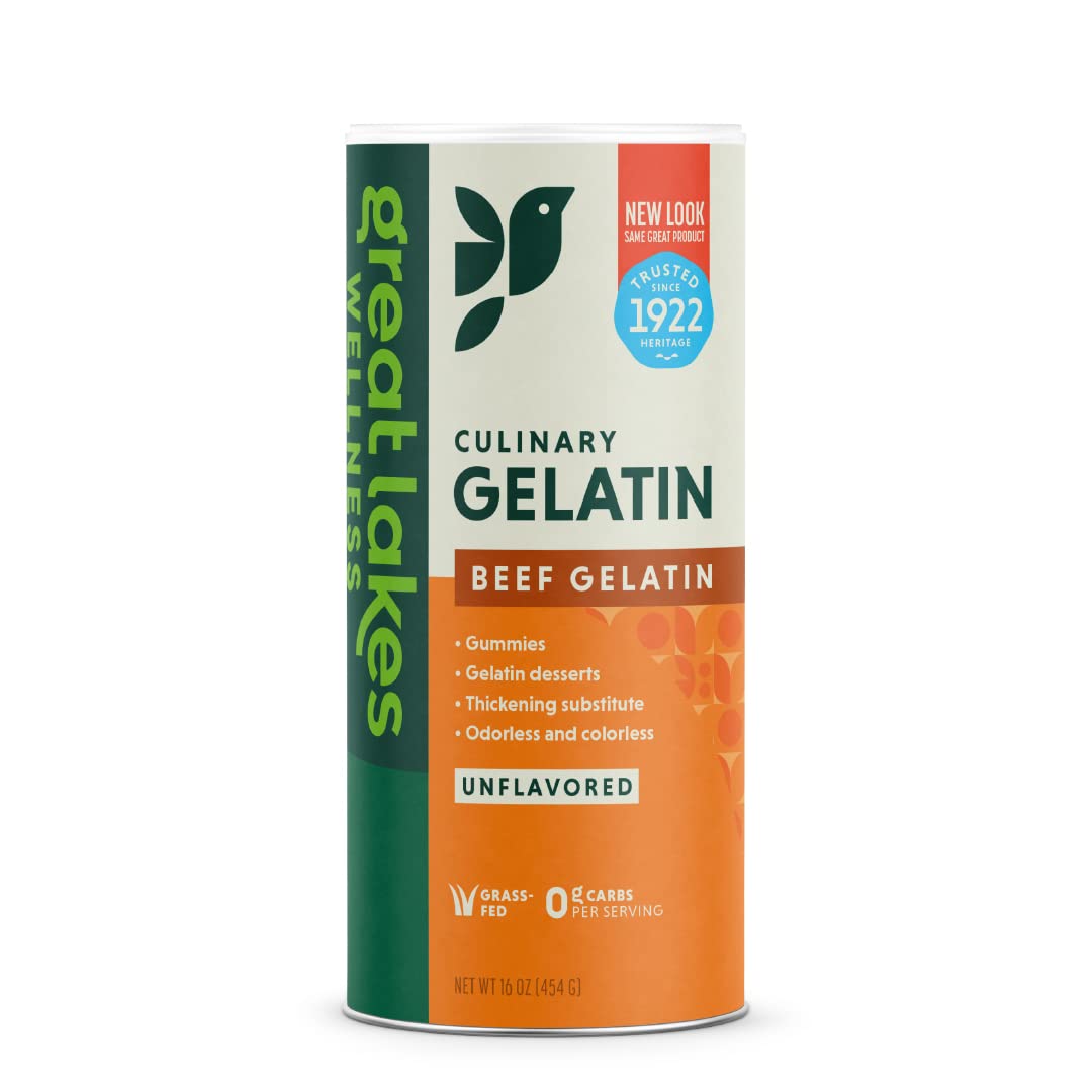 Great Lakes Wellness Culinary Beef Gelatin Powder - Unflavored - Grass-Fed, Kosher, KETO, Paleo Friendly, Gluten-Free, Non-GMO - 16 oz Canister 1 Pound (Pack of 1)