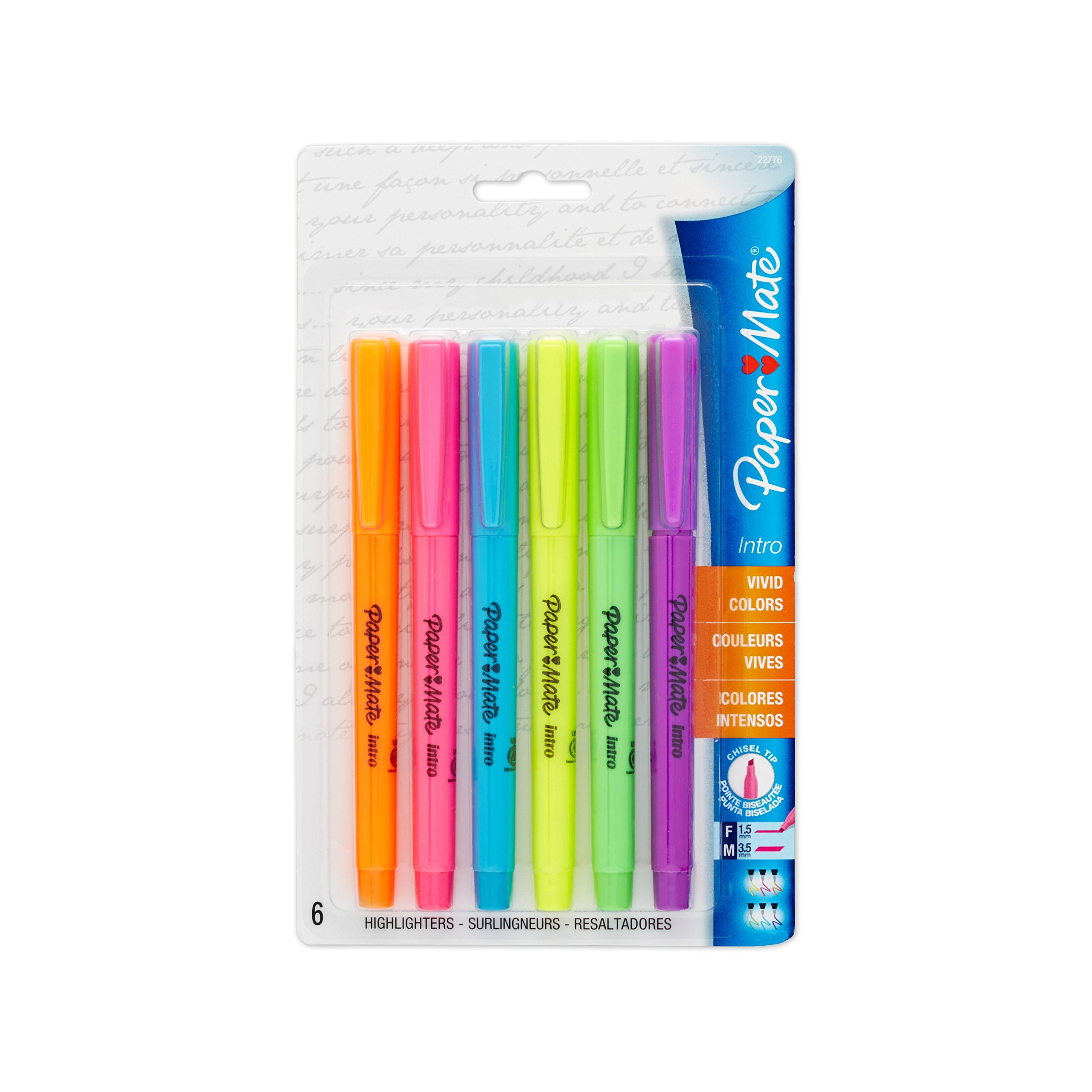 Book Cover Paper Mate Intro Micro Chisel Tip Highlighters, Assorted Colors, 6-Count