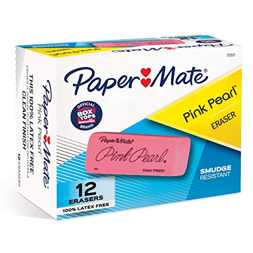 Book Cover Paper Mate Pink Pearl Erasers, Large, 12 Count