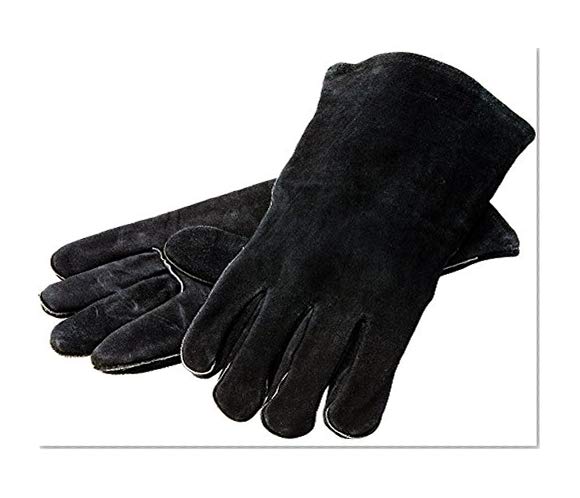 Book Cover Lodge 14.5” Leather Outdoor Cooking  Gloves -  Heat Resistant Gloves for Cast Iron Cooking