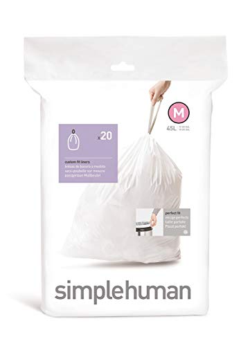 Book Cover simplehuman Code M Custom Fit Drawstring Trash Bags, 45 Liter / 12 Gallon, White, 20 Count
