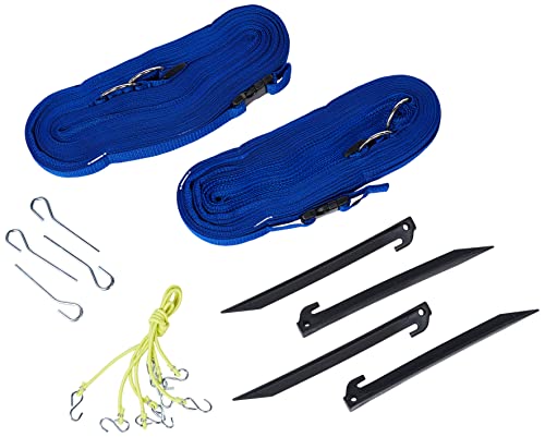 Park & Sun Sports Adjustable Outdoor Volleyball Boundary Webbing with Ground Stakes: 1" Wide Court Line Marker, Blue (BC-Web-A)