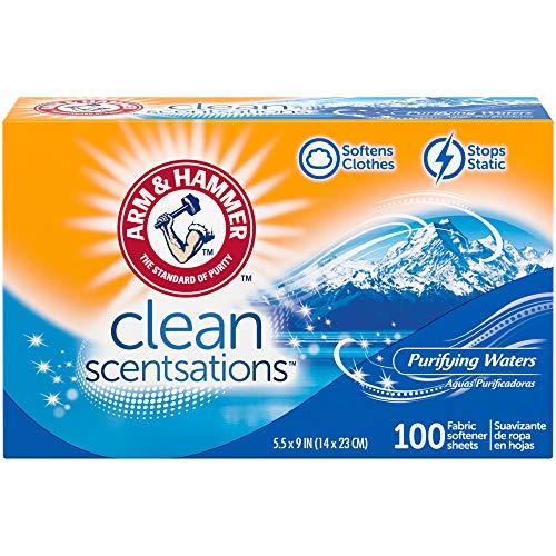 Book Cover ARM & HAMMER Fabric Softener Sheets, 100 sheets, Purifying Waters