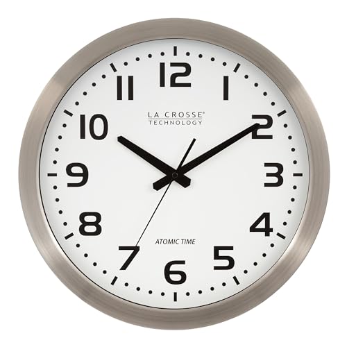 La Crosse Technology WT-3161WH-INT 16 Inch Stainless Steel Atomic Clock-White Dial, 16", Metal Frame