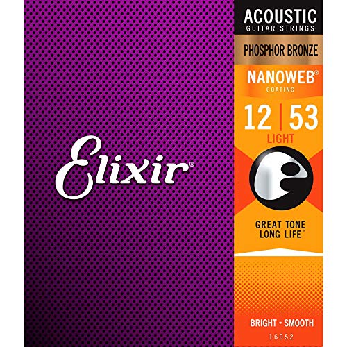 Book Cover Elixir 16052 Strings Phosphor Bronze Acoustic Guitar Strings w NANOWEB Coating, Light (.012-.053)