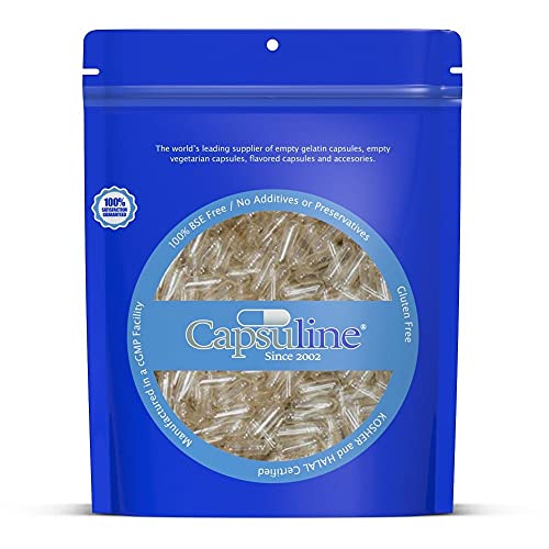 Capsuline Size 0 - Clear Empty Gelatin Capsules - 500 Count - Empty Gel Pill Capsules - DIY Pure Bovine Pill Capsule filling - Empty Caps - Kosher, Gluten Free and Halal Certified - Non-GMO Certified (Clear)