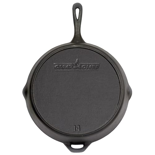 Camp Chef Seasoned Cast Iron Skillet, 14-Inch Diameter Heavy Duty Cookware