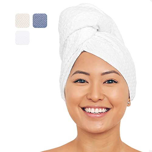 Book Cover Aquis Microfiber Hair Towel, Waffle, White (19 X 39-Inches)