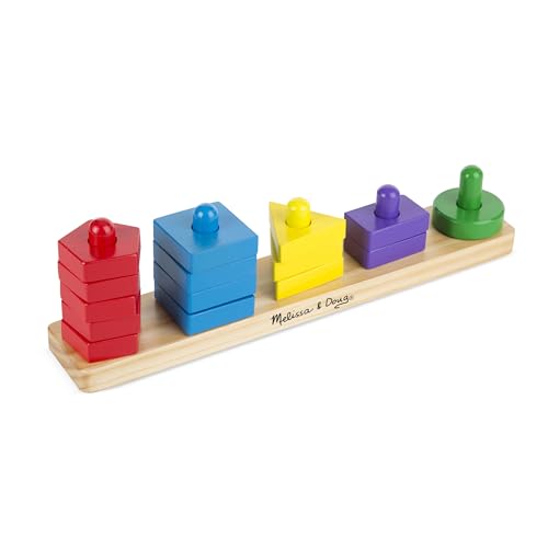 Melissa & Doug Stack and Sort Board - Wooden Educational Toy With 15 Solid Wood Pieces Red, Blue, Yellow, Green, Brown