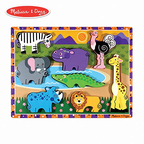 Book Cover Melissa & Doug Safari Wooden Chunky Puzzle (Preschool, Chunky Wooden Pieces, Full-Color Pictures, 8 Pieces)