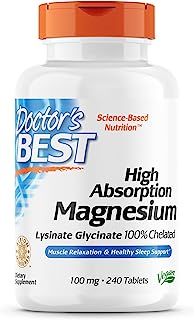 Book Cover Doctor's Best High Absorption Magnesium Glycinate Lysinate, 100% Chelated, TRACCS, Not Buffered, Headaches, Sleep, Energy, Leg Cramps, Non-GMO, Vegan, Gluten Free, Soy Free, 100 mg, 240 Tablets