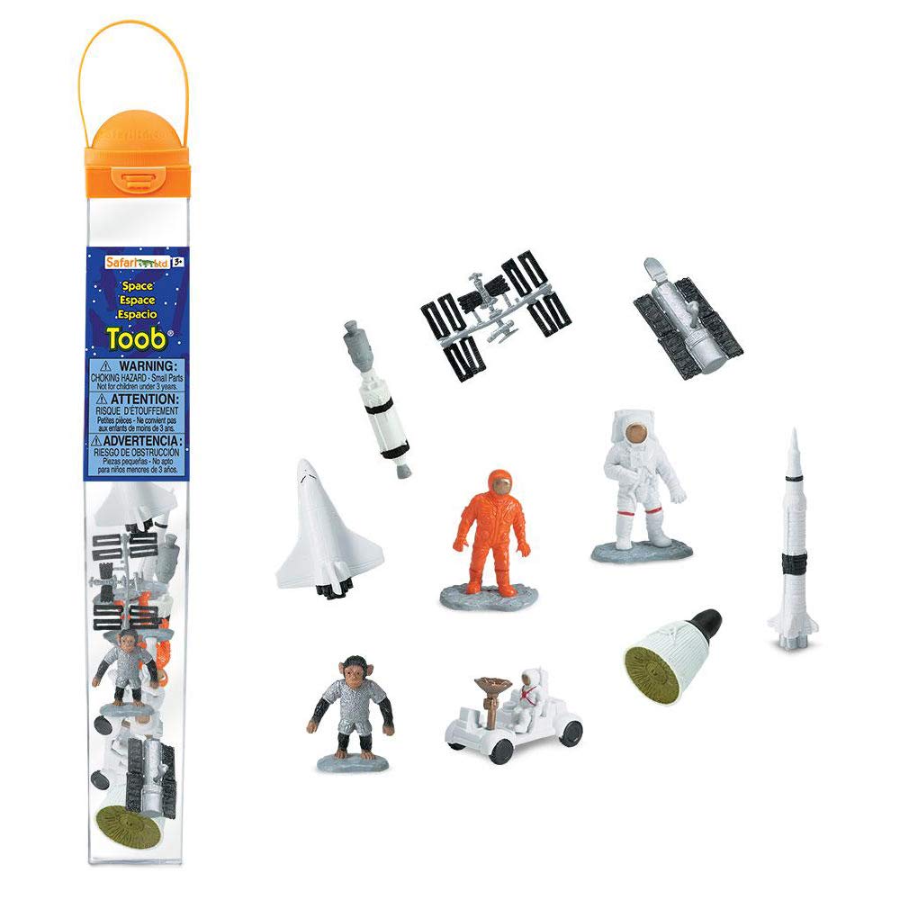 Book Cover Safari Ltd Space TOOB With 10 Out Of-This-World Toy Figurines, Including 2 Astronauts, 1 Space Chimp, 6 Space Craft, And More! – For Ages 3 And Up