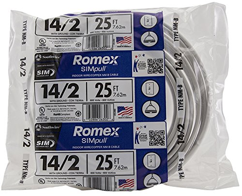 Book Cover Southwire 28827421 25' 14/2 with ground Romex brand SIMpull residential indoor electrical wire type NM-B, White