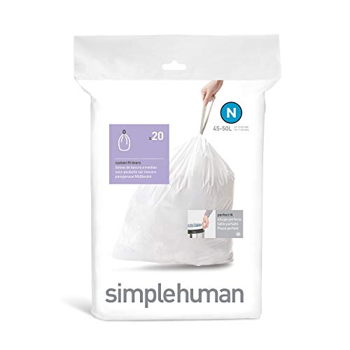 Book Cover simplehuman Code N Custom Fit Drawstring Trash Bags, 45-50 Liter / 12-13 Gallon, White, 20 Liners