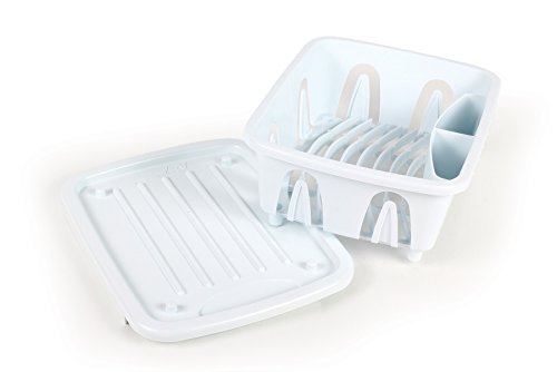 Camco RV Mini Dish Drainer & Tray - Features a Sloped Drain Tray Design, Heavy-Duty Construction, and is Ideal for Small Spaces, Apartments, Boats, and More - White (43511)