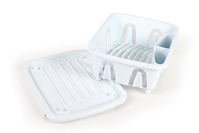 Camco RV Mini Dish Drainer & Tray - Features a Sloped Drain Tray Design, Heavy-Duty Construction, and is Ideal for Small Spaces, Apartments, Boats, and More - White (43511)