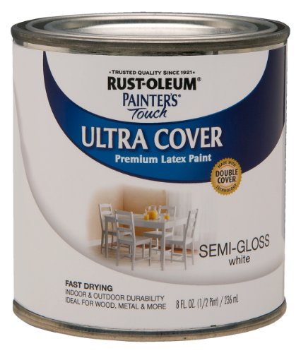 Rust-Oleum 1993730 Painter's Touch Latex Paint, Half Pint, Semi-Gloss White