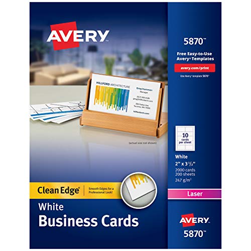 Book Cover Avery Printable Business Cards, Laser Printers, 2,000 Cards, 2 x 3.5, Clean Edge (5870), White