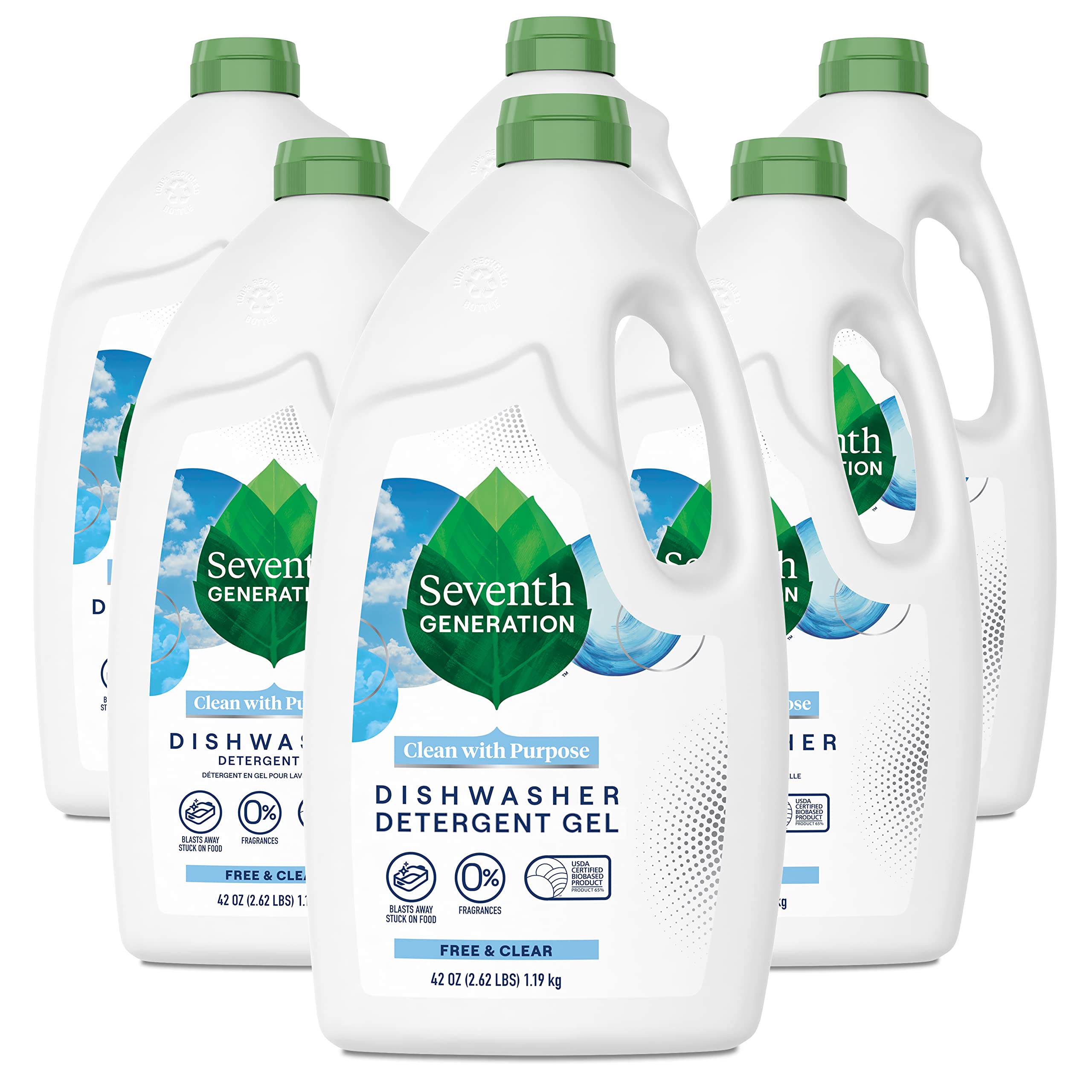 Book Cover Seventh Generation Dishwasher Detergent Gel for Sparkling Dishes Free & Clear Fragrance Free 42 oz, Pack of 6