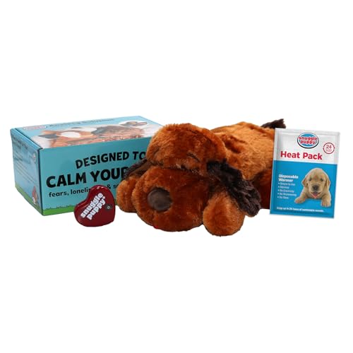 Original Snuggle Puppy Heartbeat Stuffed Toy for Dogs - Pet Anxiety Relief and Calming Aid - Comfort Toy for Behavioral Training - Brown