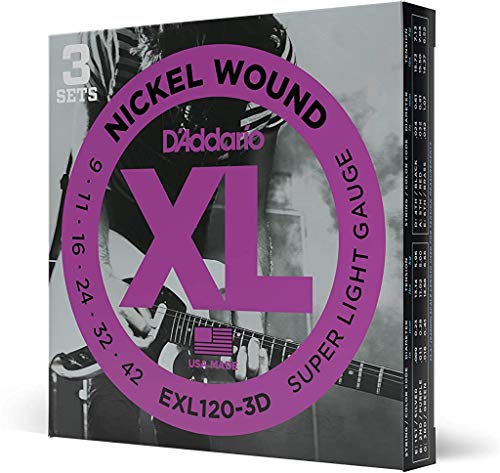 Book Cover D'Addario EXL120-3D Nickel Wound Electric Guitar Strings, Super Light, 9-42, 3 Sets