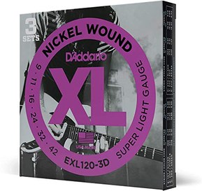 D'Addario EXL120-3D Nickel Wound Electric Guitar Strings, Super Light, 9-42, 3 Sets