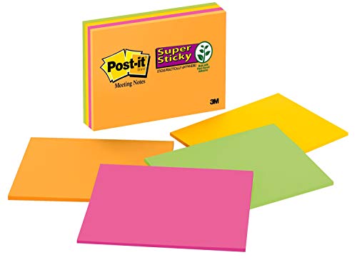 Book Cover Post-it Super Sticky Notes, 8x6 in, 4 Pads, 2x the Sticking Power, Rio de Janeiro Collection, Bright Colors ( (Orange, Pink, Blue, Green), Recyclable (6845-SSP)
