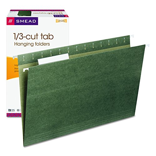 Book Cover Smead Hanging File Folder with Tab, 1/3-Cut Adjustable Tab, Legal Size, Standard Green, 25 per Box (64135)