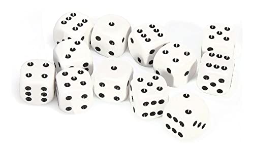 Chessex Opaque 16mm D6 White/Black Dice Block 12 Pipped Dice, Multicolor
