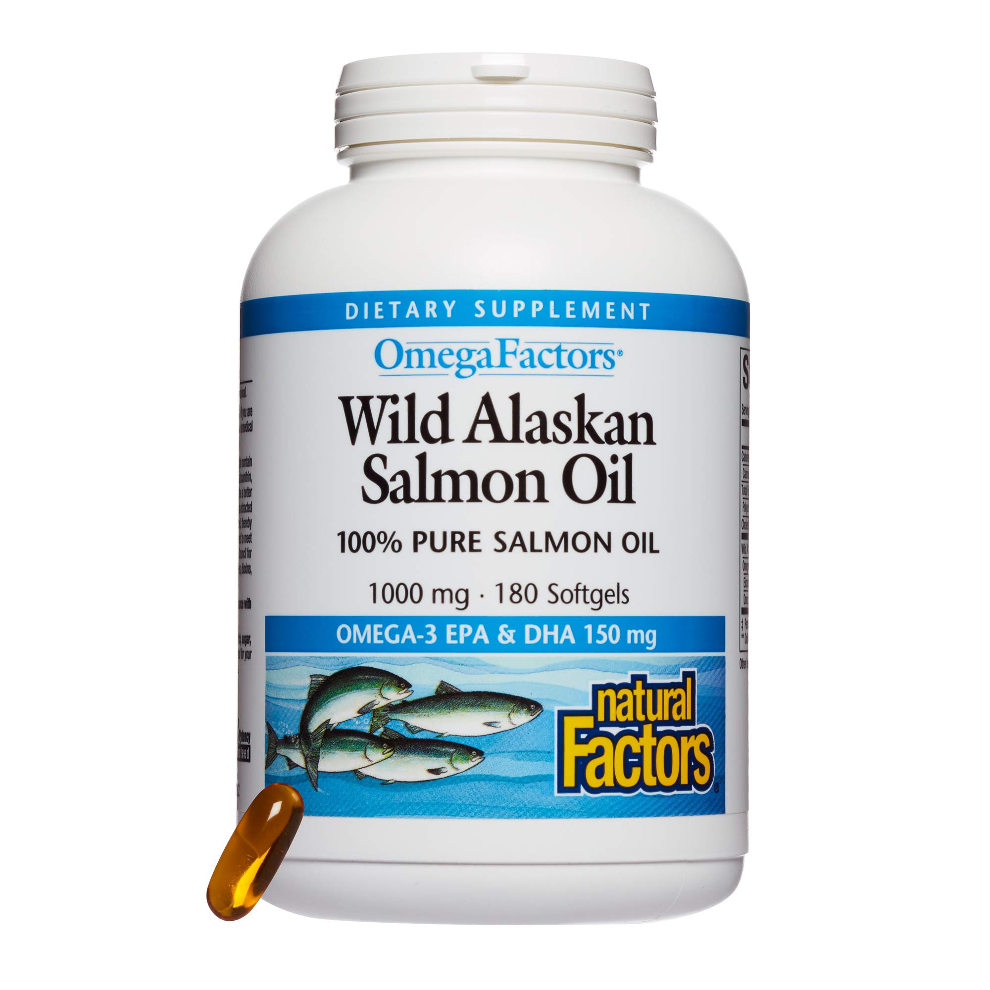 Natural Factors, Wild Alaskan Salmon Oil Provides Omega-3, EPA, DHA & Vitamin D, Supports Brain & Heart Health, 180 Count (Pack of 1) 180 Count (Pack of 1) Standard Packaging