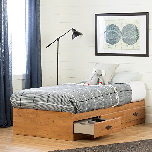Book Cover South Shore Prairie Collection Twin Bed with Storage - Platform Bed with 3 Drawers - Country Pine Finish