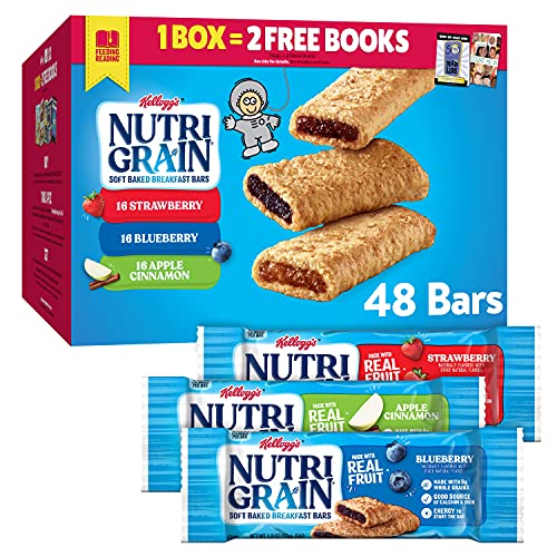 Book Cover Nutri-Grain Soft Baked Breakfast Bars Variety Pack, Made with Real Fruit and Whole Grains, Kids Snacks, 62.4oz Box (48 Bars)