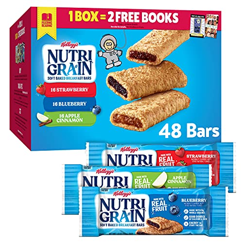 Nutri-Grain Soft Baked Breakfast Bars Variety Pack, Made with Real Fruit and Whole Grains, Kids Snacks, 62.4oz Box (48 Bars)