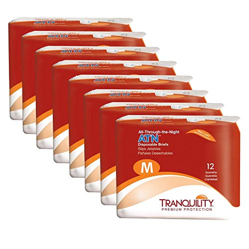 Tranquility ATN Adult Disposable Briefs, Refastenable Tabs with All-Through-The-Night Protection, M (32"-44") - 12ct (Case of 8)