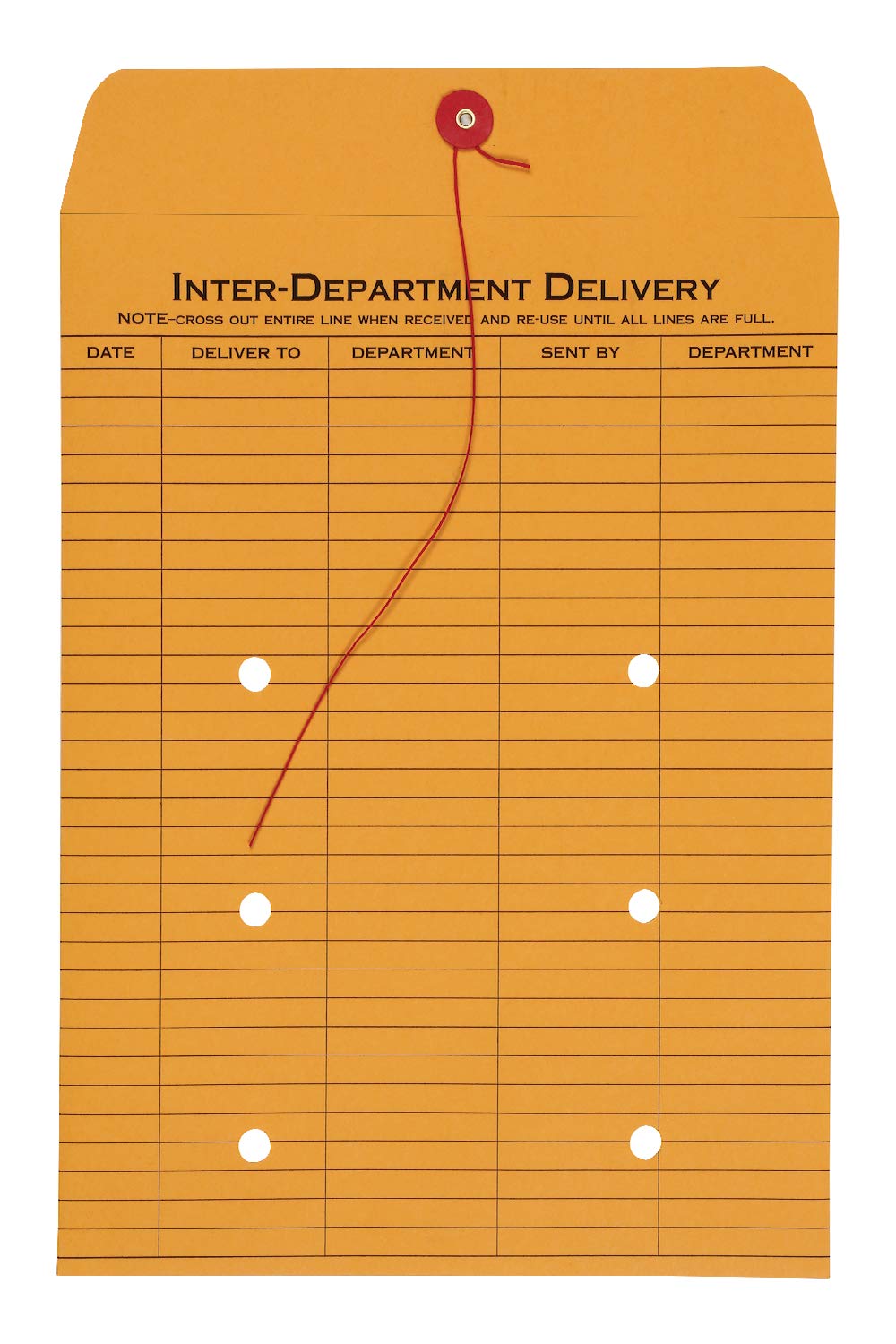 Quality Park String-Tie Inter-Department Envelopes, 1-Side Print, 9 x 12 Inches, Kraft, 100 per Carton (63462)