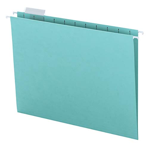 Book Cover Smead Colored Hanging File Folder with Tab, 1/5-Cut Adjustable Tab, Letter Size, Aqua, 25 per Box (64058)