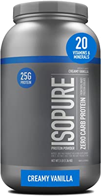 Book Cover Isopure Zero Carb, Vitamin C and Zinc for Immune Support, 25g Protein, Keto Friendly Protein Powder, 100% Whey Protein Isolate, Flavor: Creamy Vanilla, 3 Pounds (Packaging May Vary)