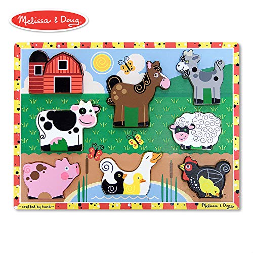 Book Cover Melissa & Doug Farm Chunky Puzzle (Preschool, Chunky Wooden Pieces, Full-Color Pictures, 8 Pieces)
